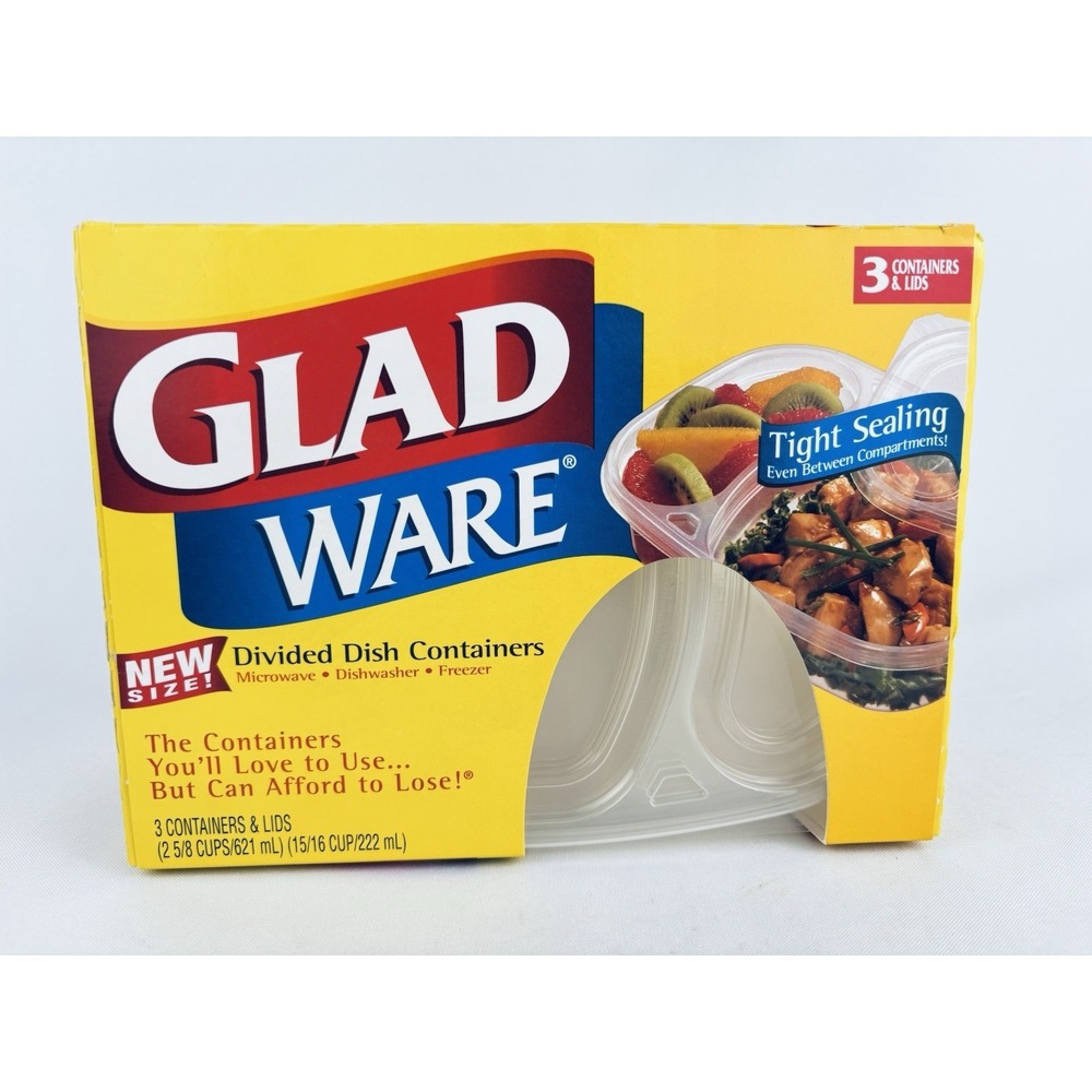 Vintage 1999 Glad Ware Divided Dish Containers 3‎ Containers Lids NOS Movie Prop